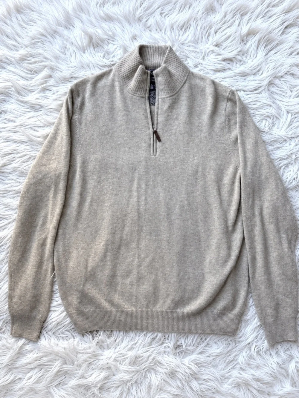 Nordstrom Mens Shop 100% Cashmere Quarter Zip Sweater Large Beige Quiet Luxury